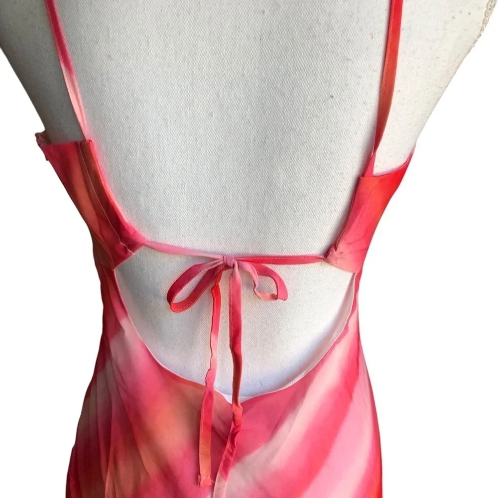 Charlie Holiday Stone Slip Maxi Dress Pink Watercolour Stripe Size 8